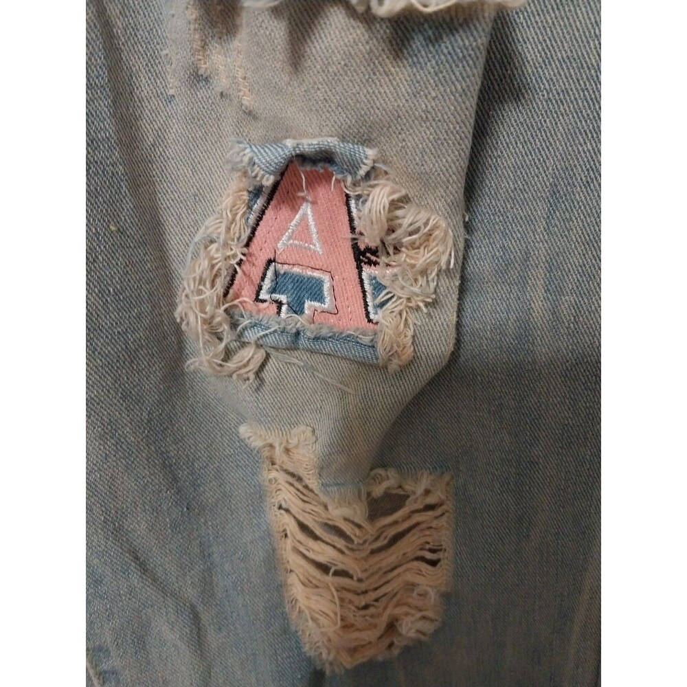 Ripped Streetwear Y2K Patchwork Teddy Bear Jeans Straight High Rise Men's 40/31 - Picture 3 of 5